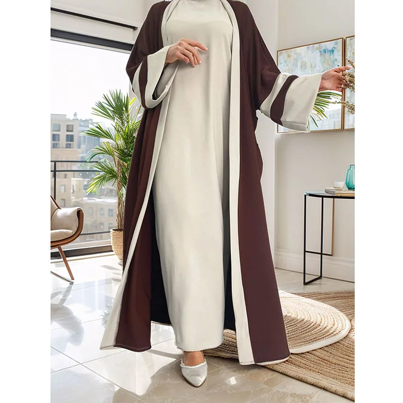 

Eid Muslim Dress Two-Piece Suit Women Islam Musulman Morocco Ramadan Caftan Abayas Kaftan Dubai Arab Contrast Long Robe Sets