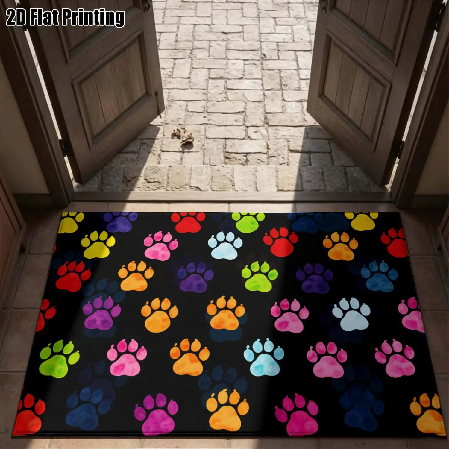 1Pc 2D Printed Colorful Paw Print Nordic/Instagram-Style Modern Minimalist Carpet, Machine Washable, Multi-Size, Suitable for Home Decor & Various Floor Mat Uses
