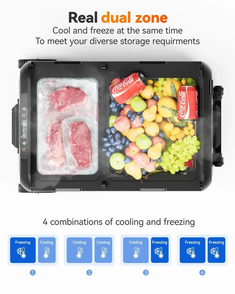 Wolfbox W-45L Dual-Zone 12v 45L Portable Car Fridge Freezer for Camping Truck Rv Boat Fridge for Car