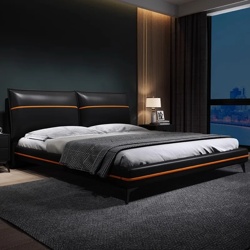 Minimalist Design Double Bed Cheap Wood Leather ModernLuxury Double Bed Mattress Storage Cheap Cama Twin Bedroom Furniture Set