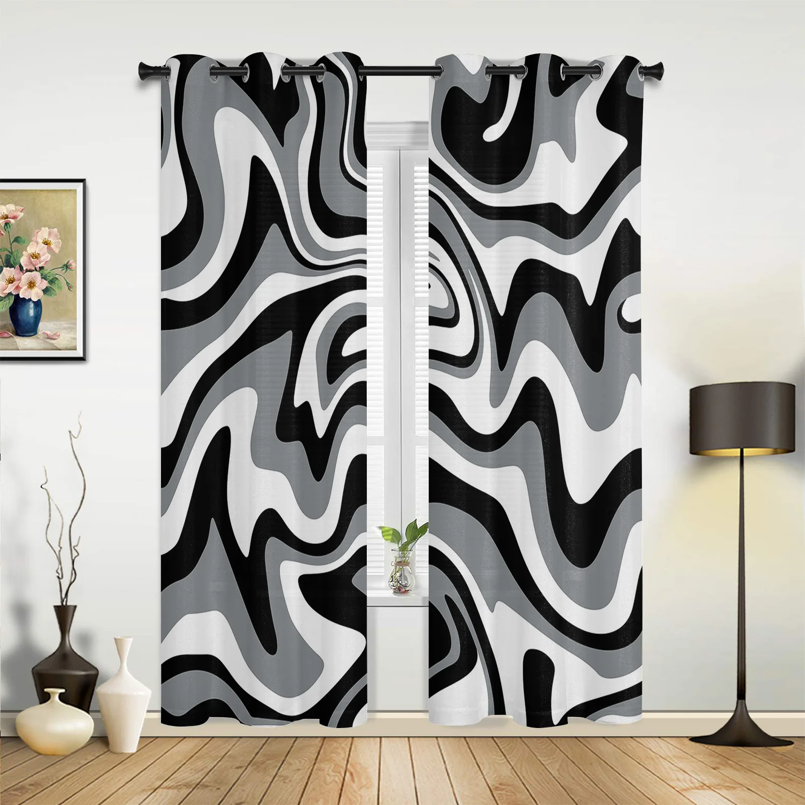 Black Fluid Art Abstract Texture Modern Window Curtains for Living Room Luxury Bedroom Blinds Drapes Kitchen Curtains