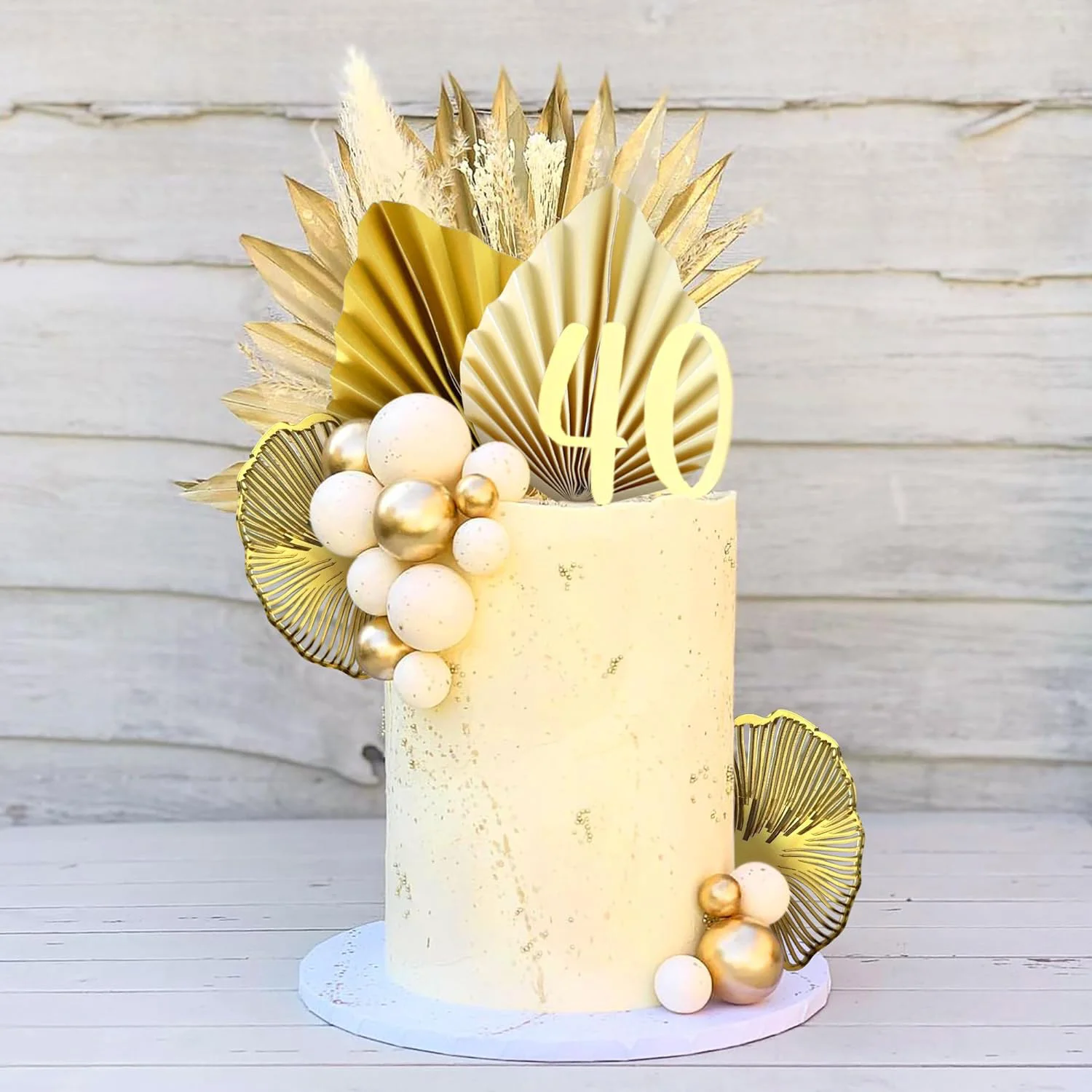 Cake Decoration Balls Gold Palm Leaves Cake Decoration Bohemian White Gold Ball Cake Decoration Boho Party Supplies