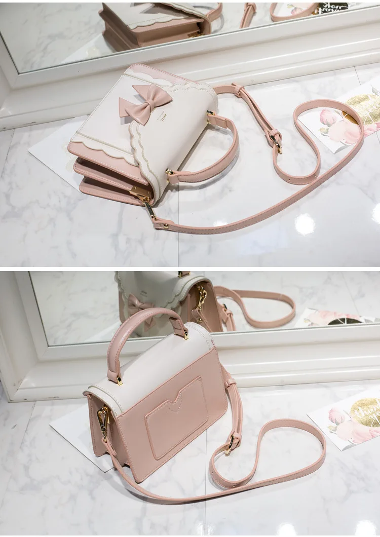 JIAERDI Lolita Bow Square Messenger Bag Women Harajuku Handle Uniform Pink Hand Bag Female Sweeet Jk Crossbody Bags Aesthetic