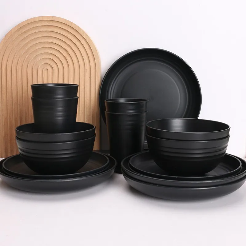 

Набор тарелок и мисок для микроволновой печи - миски для ужина, десерта, хлопьев и чашки для питья, 16 шт. Небьющаяся посуда-ABQU