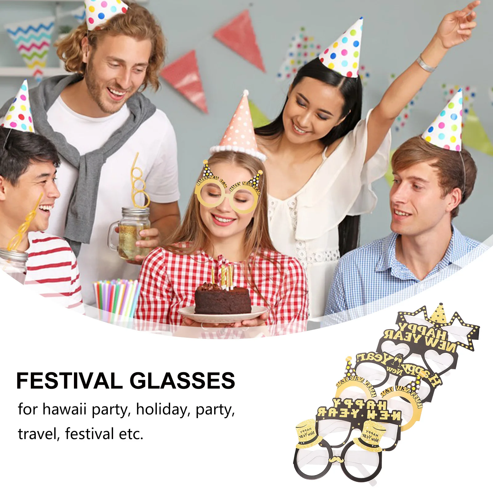 

6 Pcs Funny Glasses 2024 Frames Paper Shine Fancy New Year Party Cheers Eyeglasses
