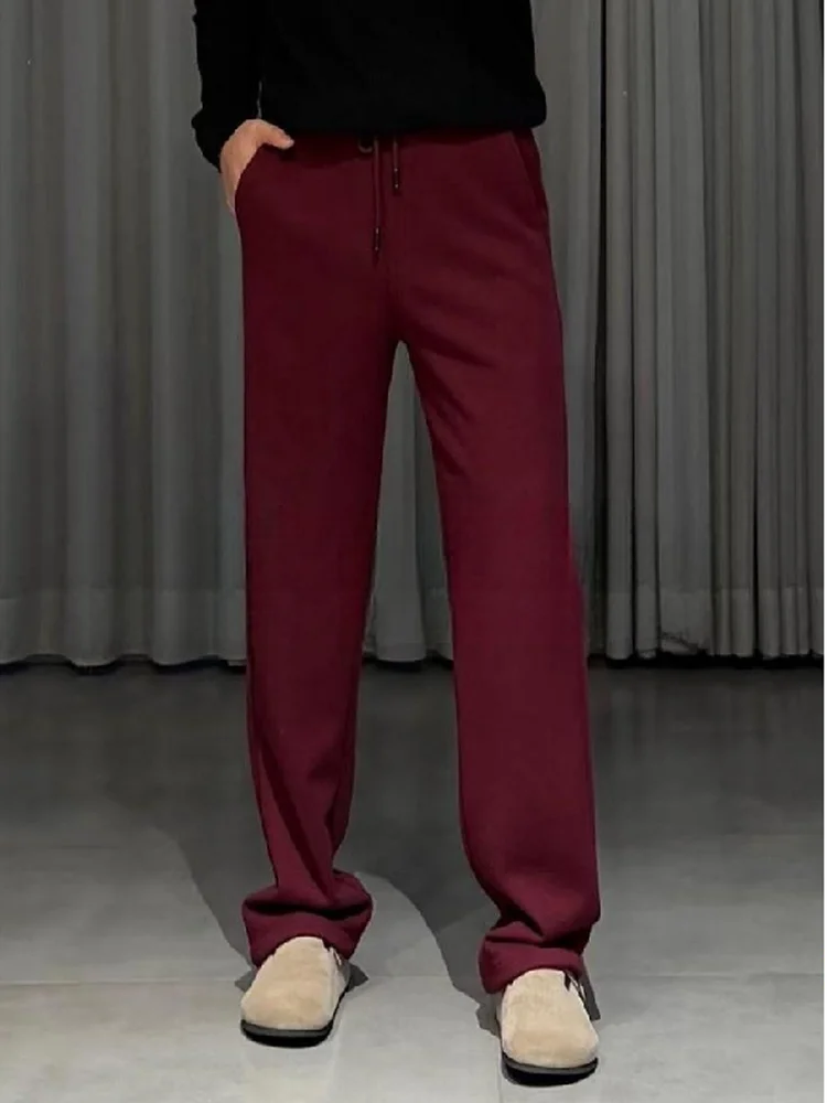 

Men's Spor Red Wide Leg Straight Cut Casual Pants Autumn Winter Luxury Lightweight Trousers Dra Sensation Lazy Old Mone...