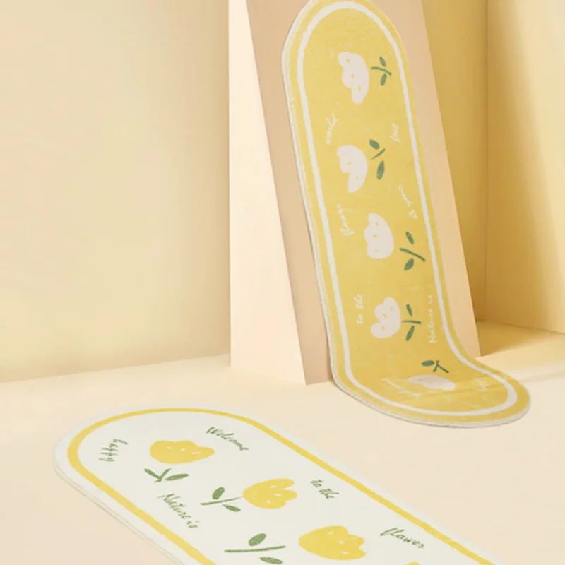 VIKAMA Oval Tulip Flower Letter Printed Carpet Anti Slip Washable Soft Floor Mat Cute Bedroom Countryside Home Decoration