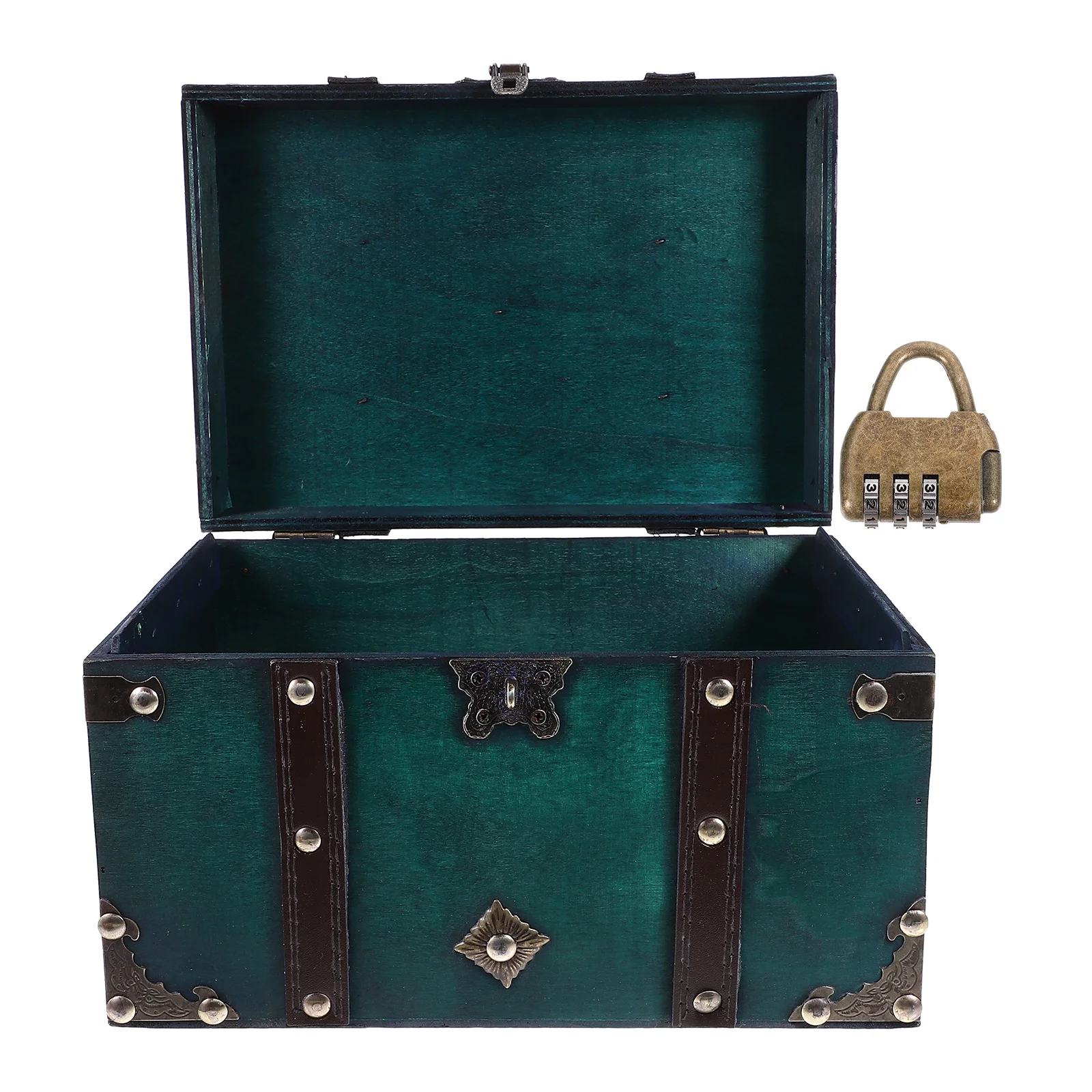 

Treasure Chest Vintage Storage Box Wooden Photo Jewelry Case Boxes Green Organizer