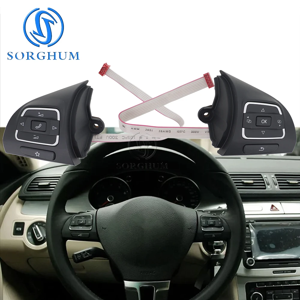 SORGHUM Car Steering Wheel and Multimedia Button Multifunction Switch For Volkswagen Golf MK6 Tiguan Jetta 5C0959537B 5C0959538B