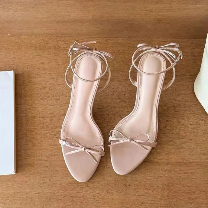Sandalias elegantes con lazo para Mujer, zapatos con hebilla De tacón alto, zapatillas con talón descubierto De diseñador, Sandalias poco profundas De nueva marca a la moda 2025