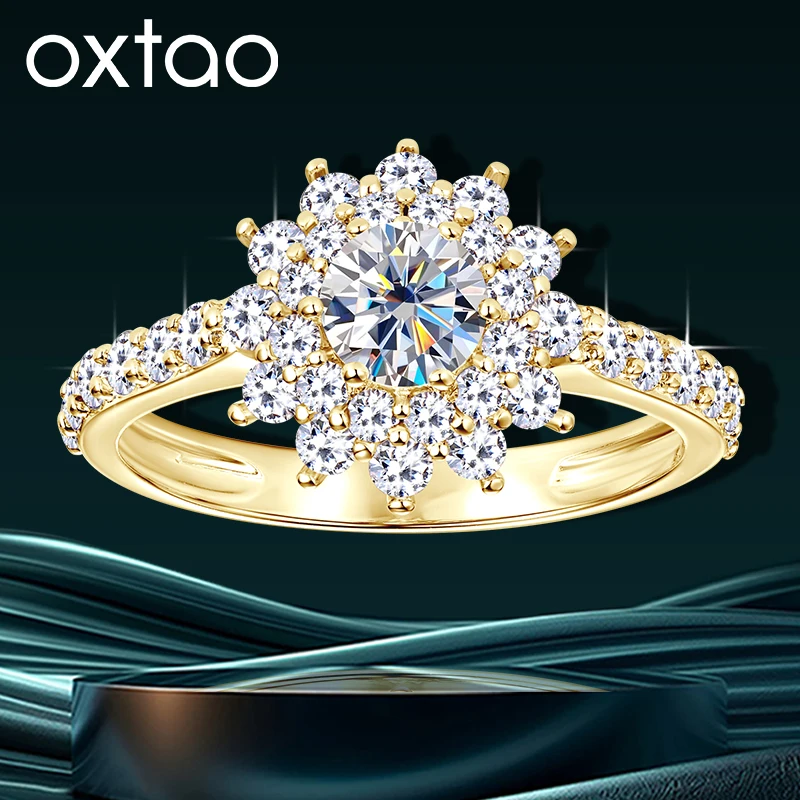 

OXTAO Brilliant Moissanite Sunflower Rings for Women 0.5ct D VVS1 Lab Diamond 14K Gold Filled Wedding Jewelry Ring with Certifie