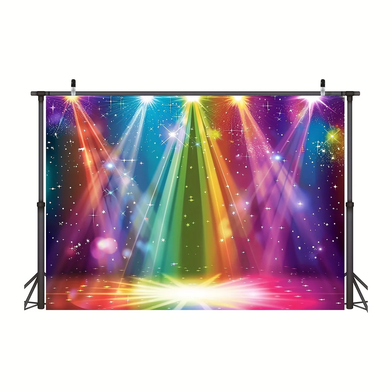 Rainbow stage photography background, birthday disco rock music glow neon dance party Carnival photo booth props