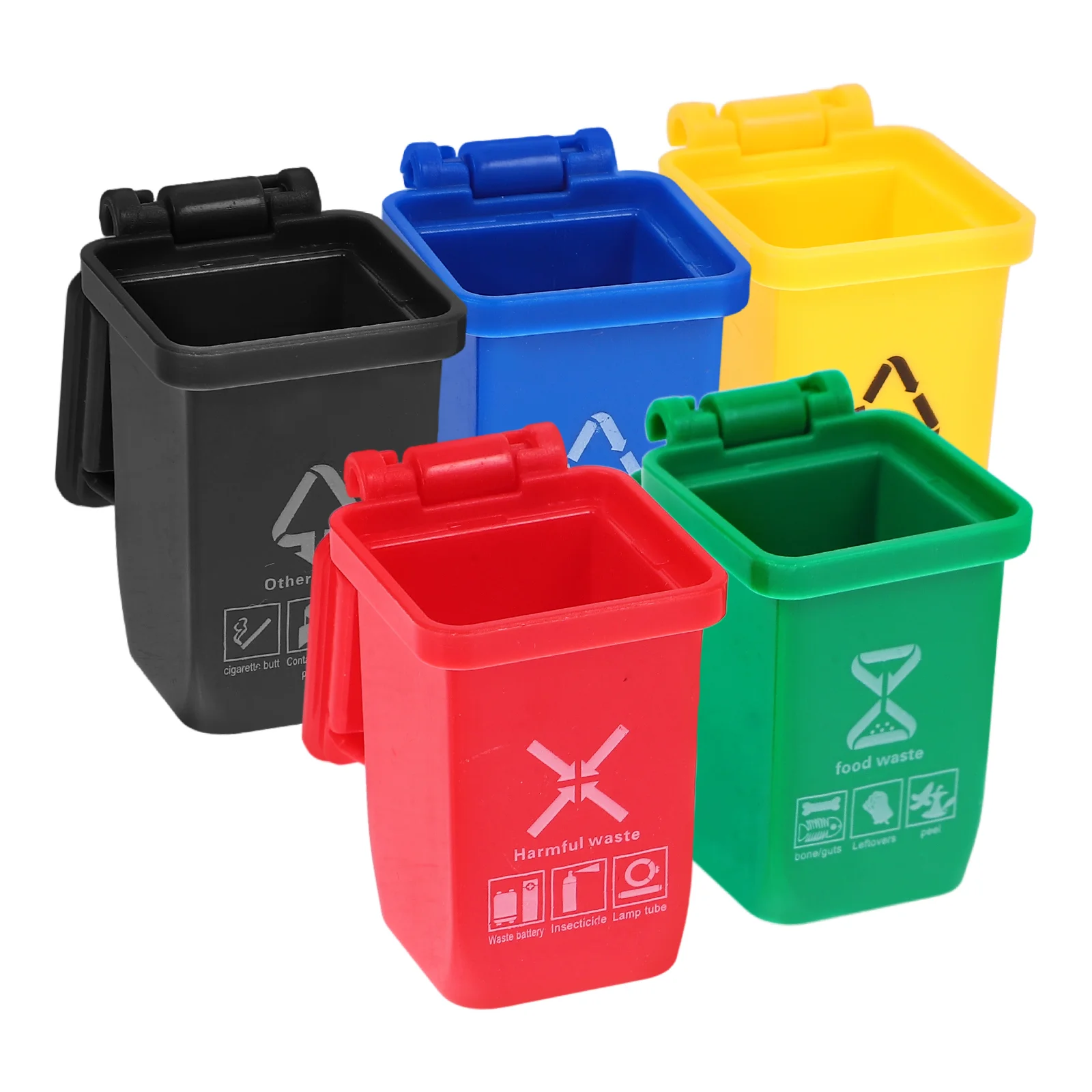 5 Pcs Mini Trash Can Miniature Scene Model Bin House Garbage Small Sorting Plastic Toddler Stroller Toys