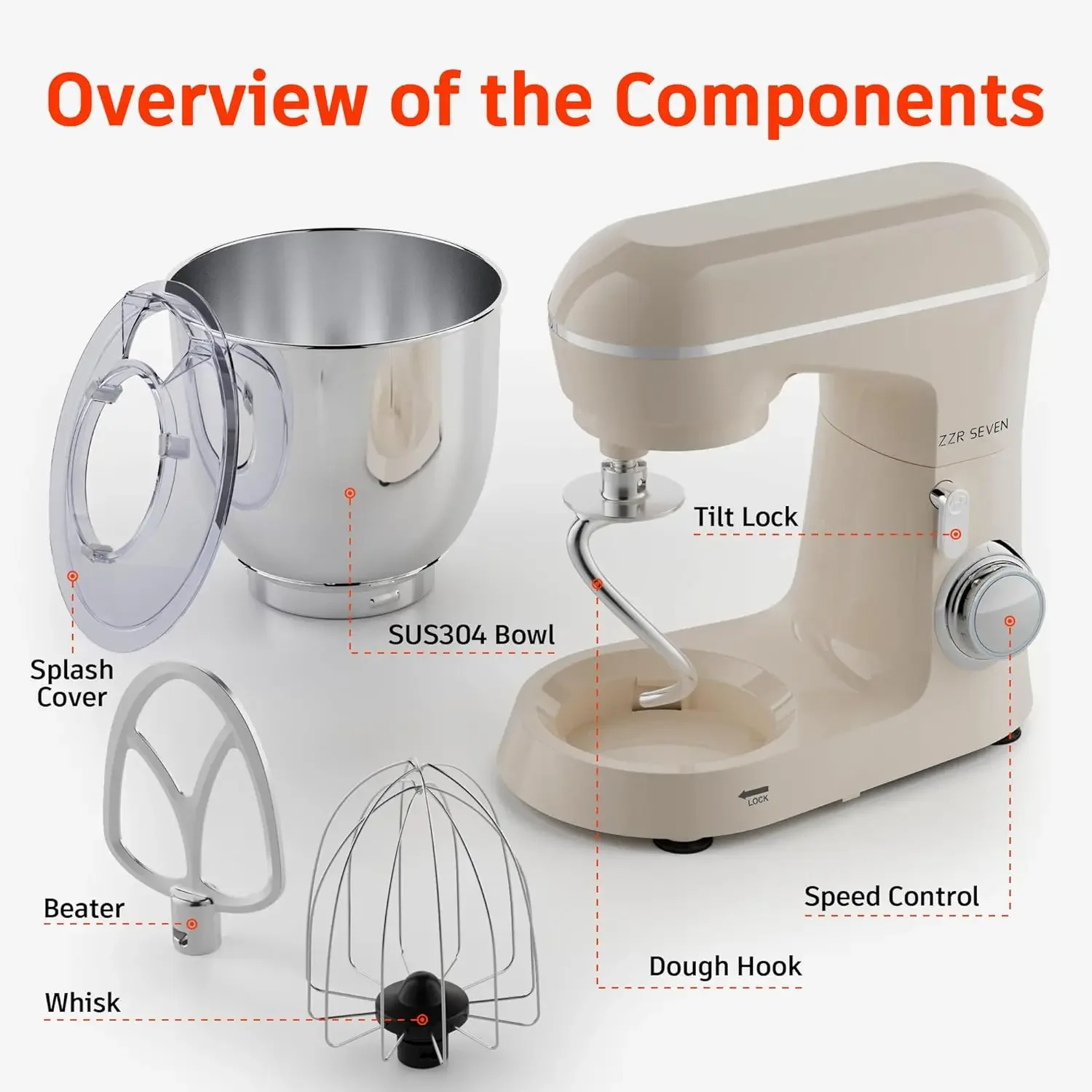 

XMSJ.Stand Mixer, Dough Mixer, Bread Mixer, Cake Mixer with Bowl SS 5.5 QT, 450W Copper Motor, Kitchen Electric Standing Mixer