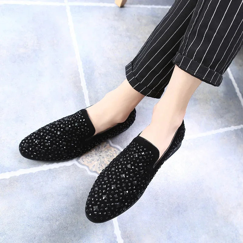 2023 Black Spikes  New Brand Mens Loafers Luxury Shoes Denim And Metal Sequins High Quality Casual Men Shoes