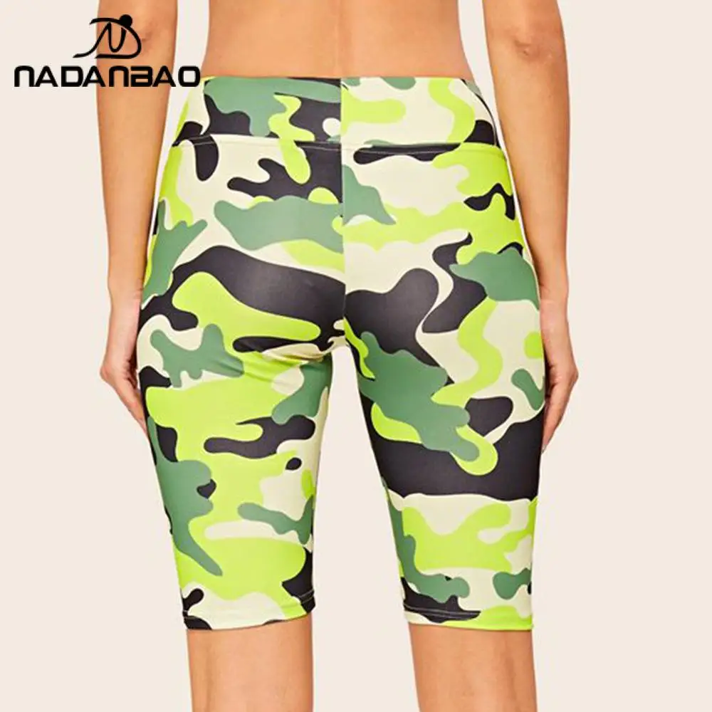 NADANBAO-Leggings com estampa camuflada para mulheres, calças elásticas de cintura alta femininas, fundo de corrida ao ar livre