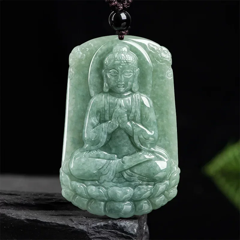 Natural A Cargo Emerald Hand -carved Sheep Monkey Guard Pendant Fashion Boutique Jewelry Men's and Female Zodiac Jade Necklace