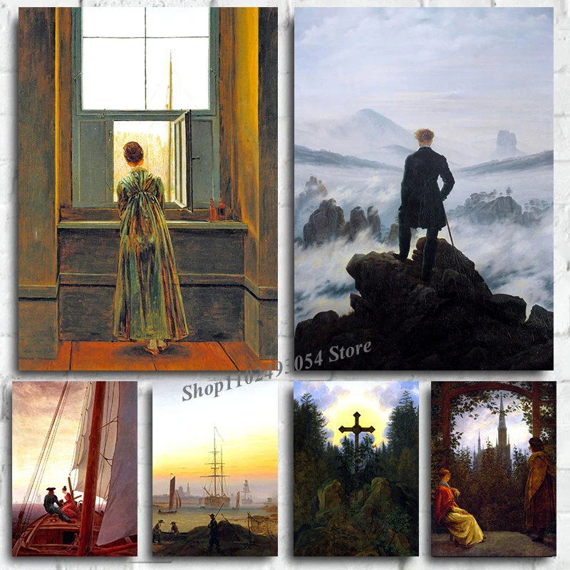 Classical Vintage Wall Art Canvas Painting Caspar David Friedrich Artwork Posters and Print Picture for Nordic Living Room Decor