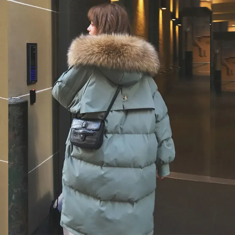 Winter Coat Womens Fur Collar Padded Jacket Warmth Long Parka Jacket Free Shipping Wholesale Plus Size Loose Snow Clothing New