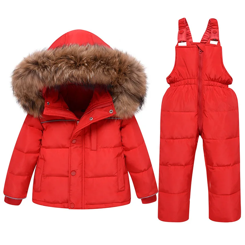 

Children Down Jacket Suit Two-Piece Ski Suit Toddler Kids Coat+romper Thick Warm Winter Wear 2-5 Years Outerwear Windproof