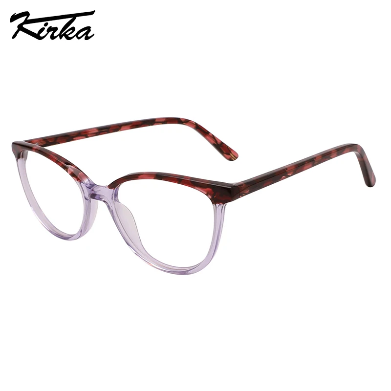 Kirka Female Acetate Cat Eye Pattern Laminating Colors Frames Reading Myopia Glasses Pattern Temples Eyeglasses WD3154