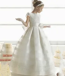Elegant Satin Flower Girl Dress for Weddings Puffy Tulle Long Style Kids First Communion Pageant Party Birthday Ball Gown