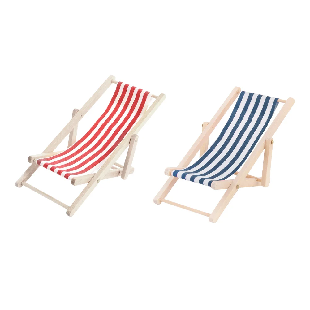 

2 Pcs Infant Sofa Deck Chair Model Decorative Recliner Mini Foldable Birch Props Child Simulated