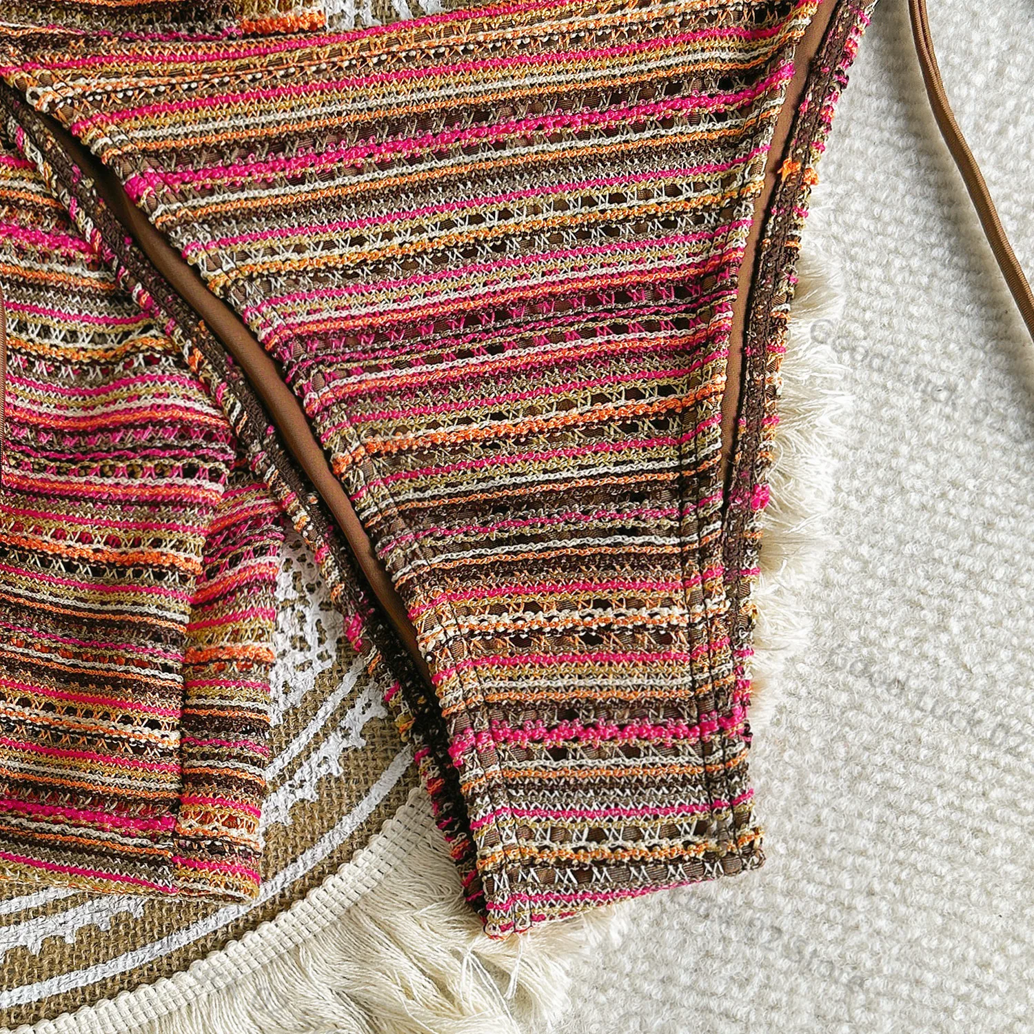 Conjuntos de bikinis sexy de punto a rayas con lazo halter de tres piezas con pantalones cortos trajes de baño ropa de playa traje de baño biquini tankini