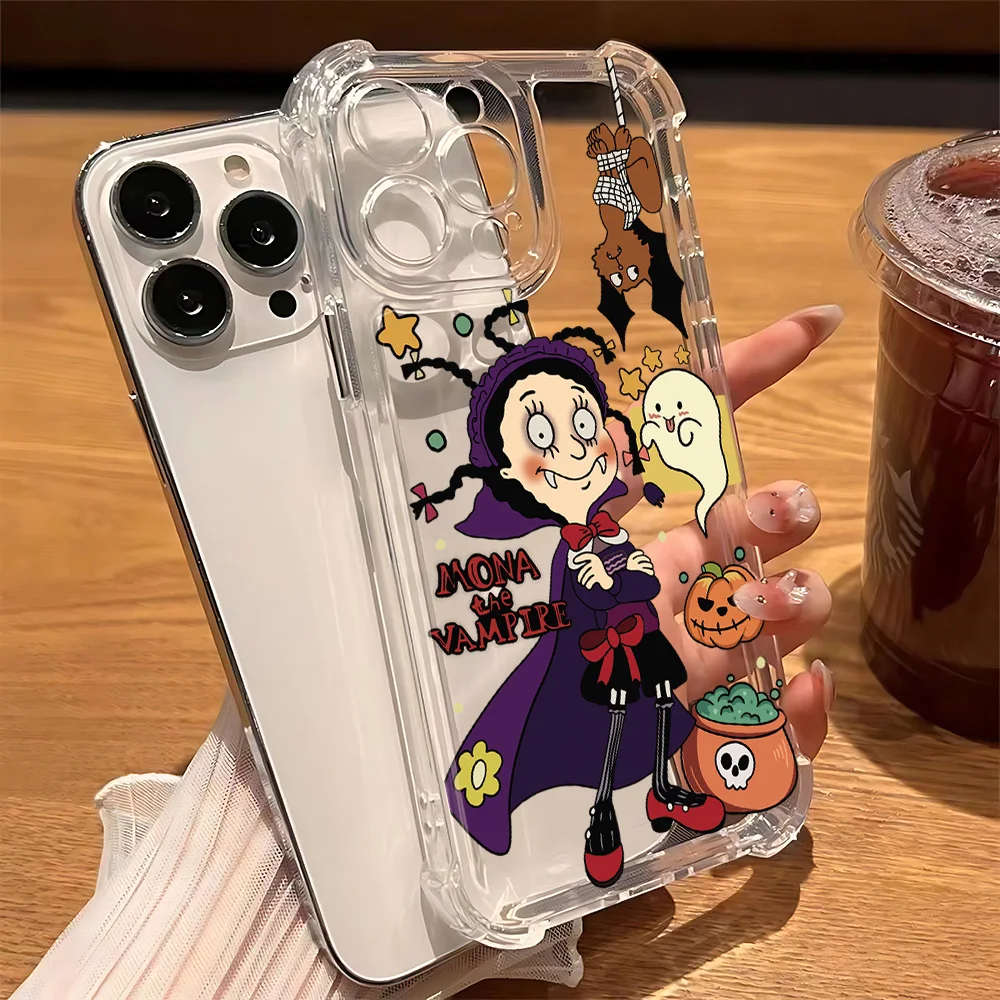 Coque de téléphone dessin animé Mona le Vampire, étui Anti-chute transparent pour Samsung Galaxy S25 S24 S23 S22 S21 S20 Note20 Edge FE Ultra Plus 4G 5G