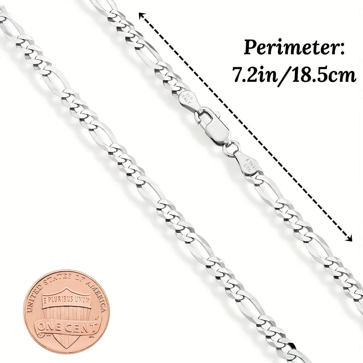 Bracciale a catena Figaro in argento Sterling 925 per donna uomo uso quotidiano