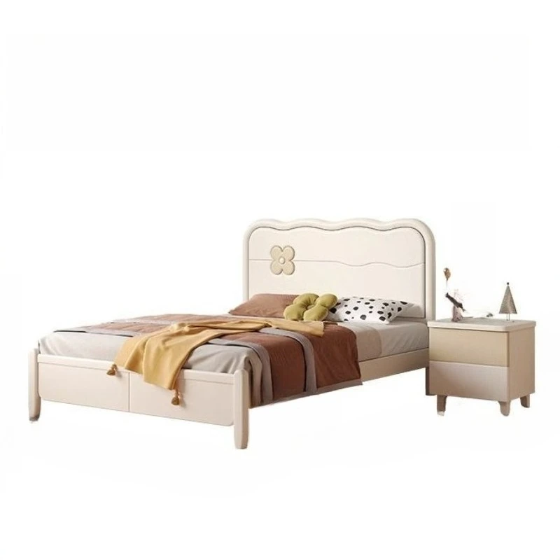 All-solid wood bed, oak cream style, bedroom and home use, small princess bed
