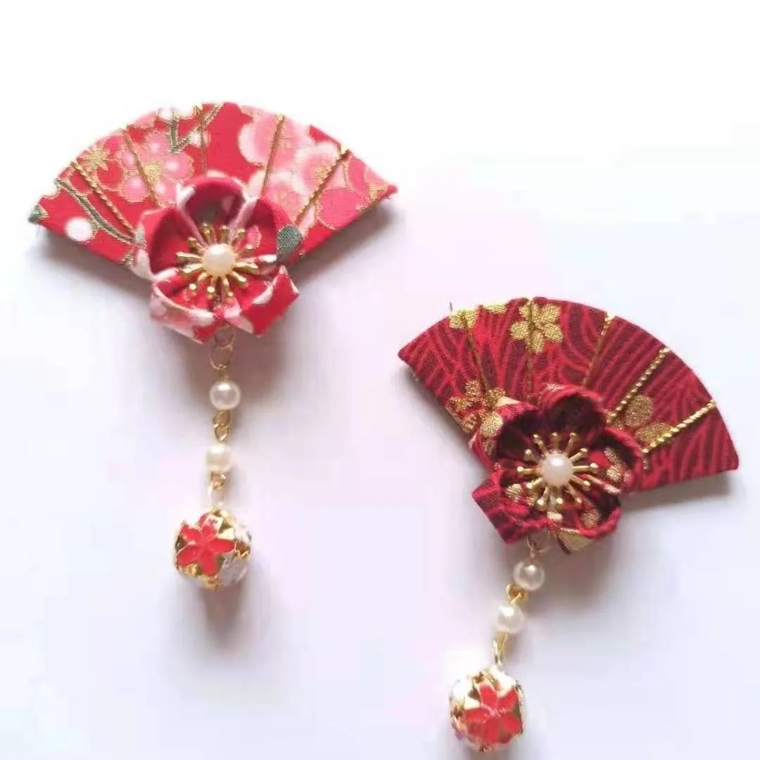 1 PC สไตล์ญี่ปุ่นพัดลม SAKURA Bell ผมคลิปอุปกรณ์เสริมดอกไม้ผ้าพู่พัดลมผมคลิป Hanfu กิโมโนผมคลิป
