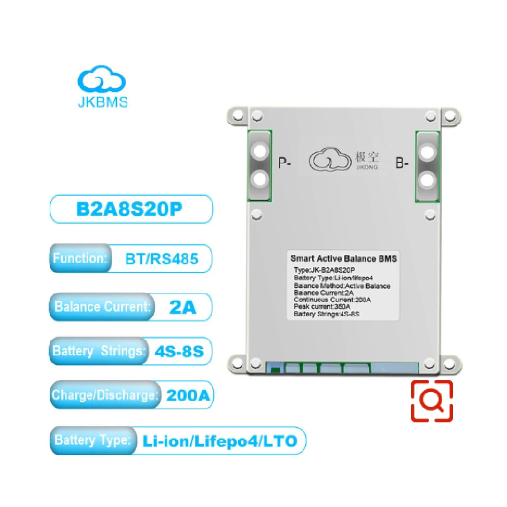 JK-B2A8S20P Smart BMS 4S 5S 6S 7S 8S 12V 24V Battery with 2A Active Balancing and Heat Function