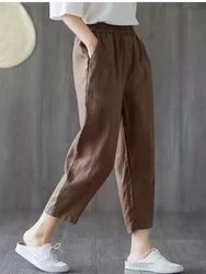 New in Summer Cotton Pants Women Large Size Solid Color Harem Pants Elastic Waist Loose Casual Sweatpants Pants Women Clothes