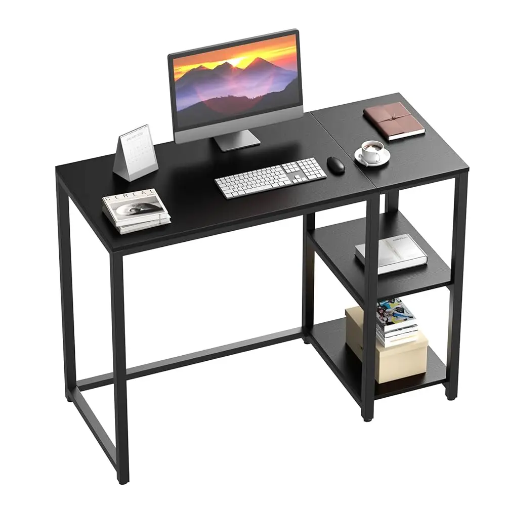 

Computer Desk 47 Hes With 2-Tier Shelves Sturdy Home Office Desk With Large Storage Space Modern Gaming Desk Study Writing
