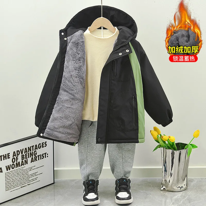 Boys winter thickened cotton-padded coat coat 2024 new children's clothing autumn and winter boys with lint lint pie overcome