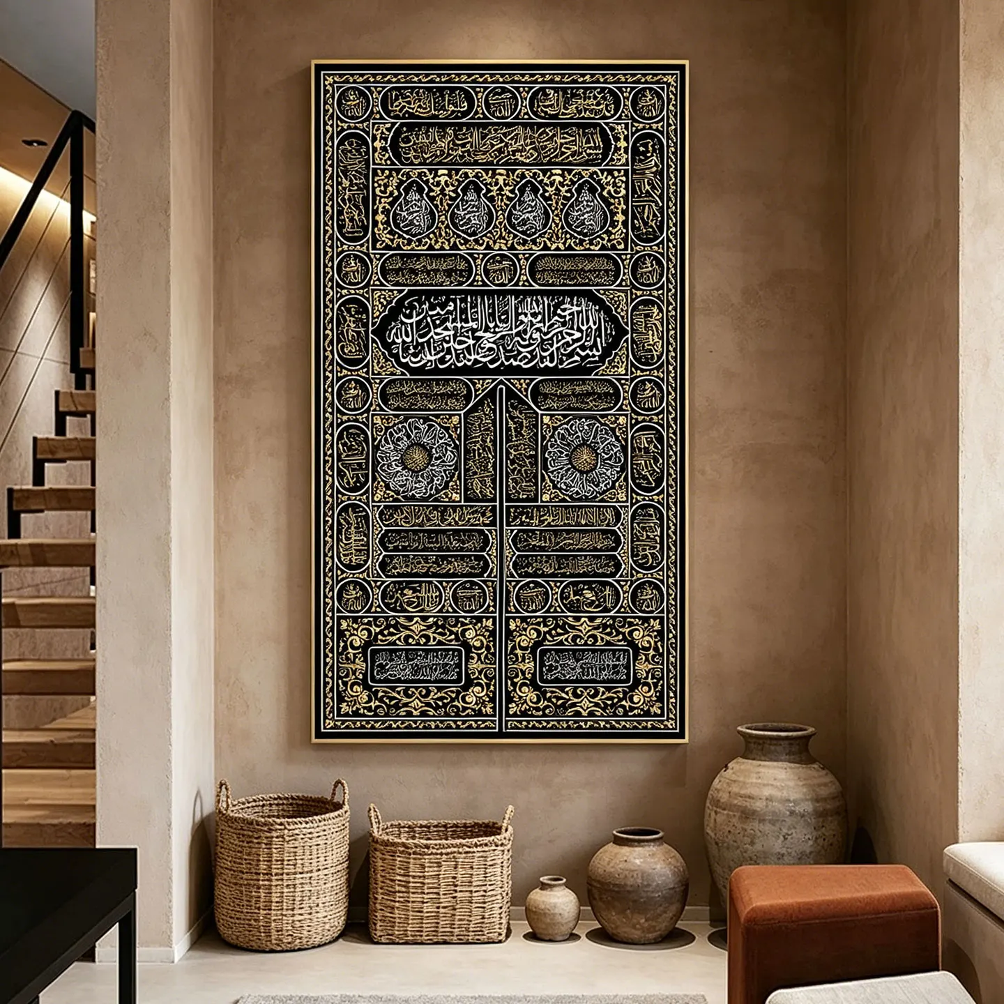 

Kiswa Kaaba Door Arabic Text Mecca Calligraphy Canvas Poster Luxury Gold Black Islamic Art Painting Home Study Wall Decor