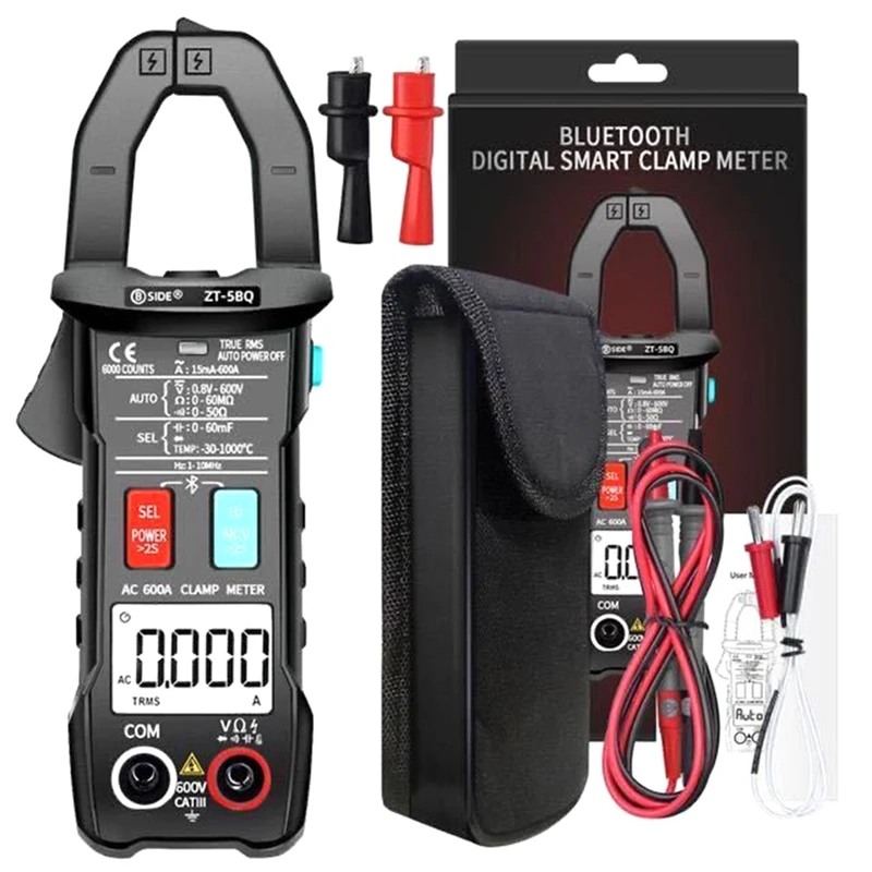 BSIDE ZT-5BQ Bluetooth Clamp Meter AC/DC Voltmeter Ammeter Auto Range Tester Black