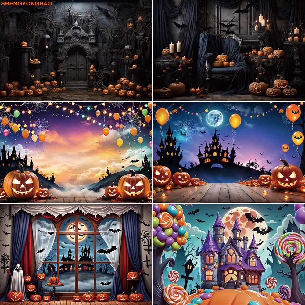 

Halloween 2025 Photography Backdrop Castle Garden Cartoon Party Banner Photozone Background Studio Photobooth Props