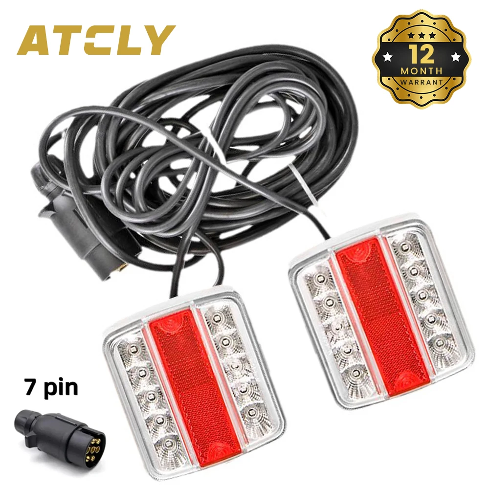 

2 Piece/Set 12V Rear Towing Trailer Tail Light 16 LED 10m Cable 7 Pin Universal Brake Stop License Number Plate Lamp Waterproof