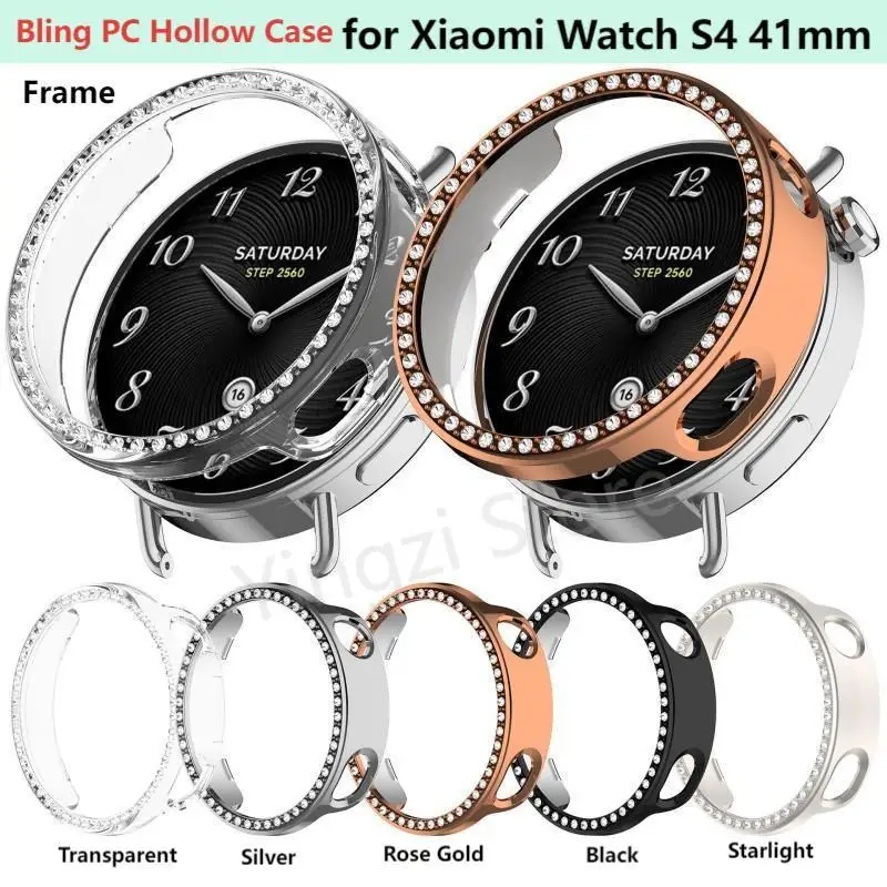 

Шикарный полый чехол для ПК для Xiaomi Mi Watch S4, 41 мм, умные часы, жесткий бампер с бриллиантами и кристаллами для Xiaomi WatchS4, аксессуары 41 мм