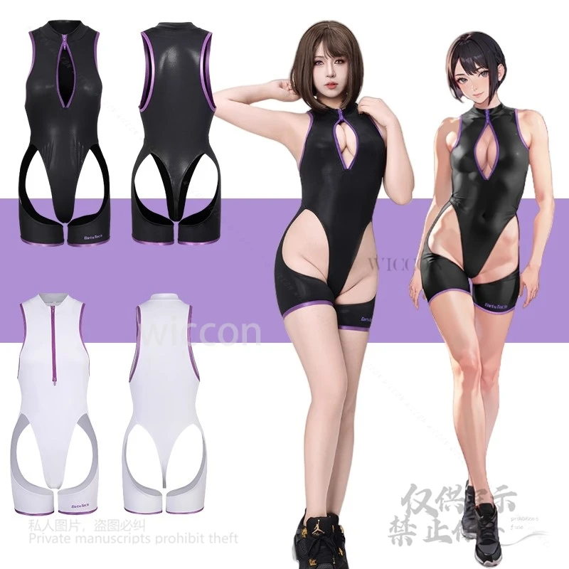 

Anime Summer Swimsuit High Split Chest Zipper Hip Lift Fancy Evening Dress Swimming Cospaly Sexy Women Female Costume Jumsuit
