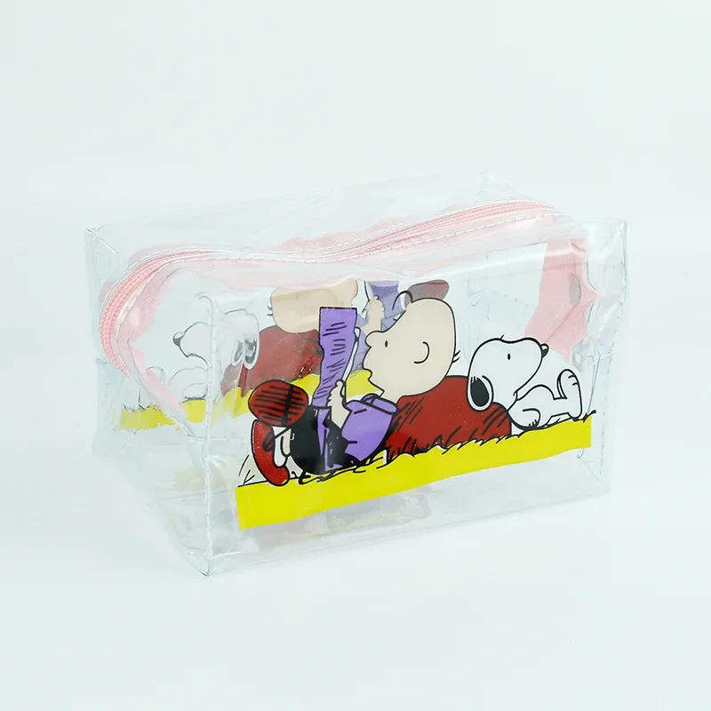 Kawaii Snoopy sacchetto cosmetico trasparente PVC grande capacità portatile donna cerniera trasparente borse per il trucco stoccaggio bagno borsa da