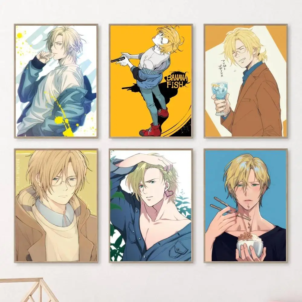 Banana Fish Hot Anime Ash Lynx Poster HD Home Decor Sticky Wall Waterproof Home Living Room Bar Aesthetic Decor