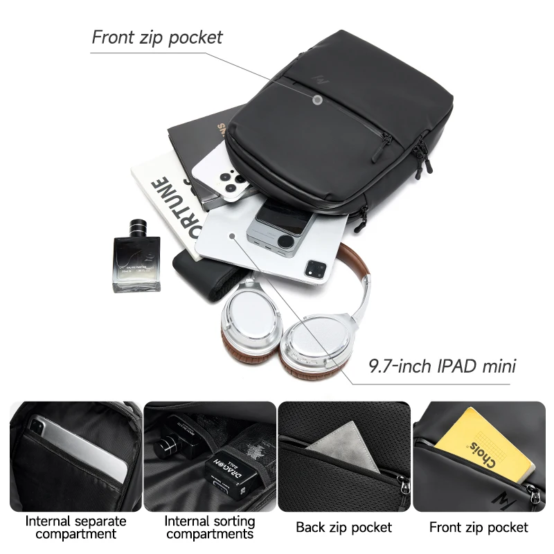 Travel Shoulder Bags Waterproof Casual Crossbody Bag Men Chest Bag Multifunction Fit Business Outdoor Fit 9.7 Inch IPad Mini