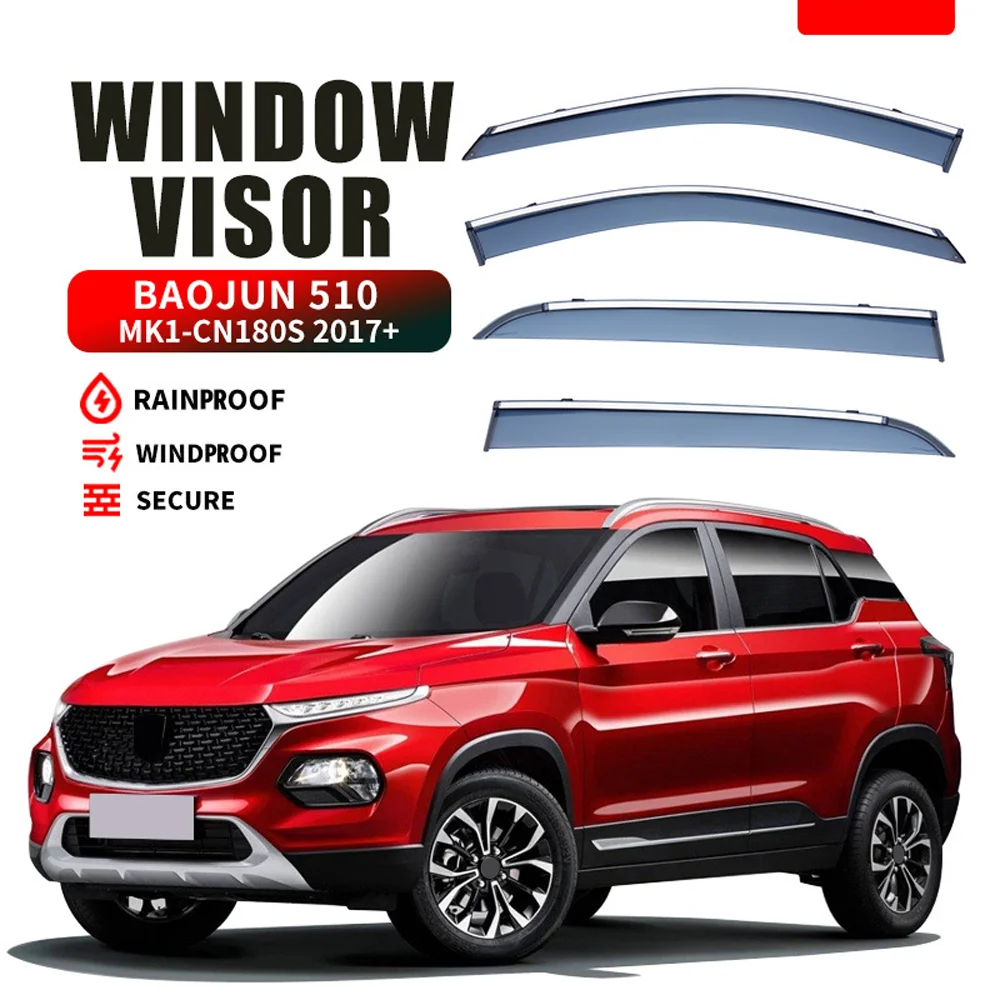 

Хромированные полоски, защита от дождя для BAOJUN 510 MK1-CN180S 2017+, ветровые дефлекторы, дверной козырек, вентиляционный козырек, оконный козырек, автомобили