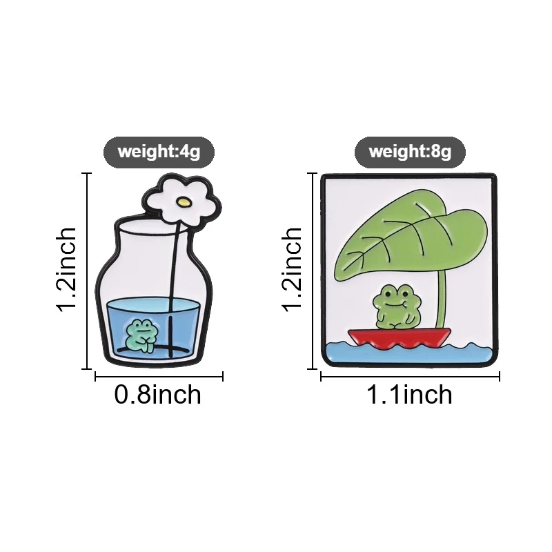 Frog Row Boat Enamel Pins Kawaii Froggy Flower Jar Brooches Forest Animal Lapel Badge Cartoon Jewelry Accessories Gift