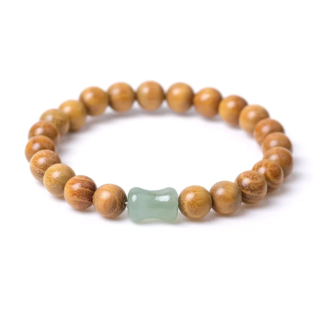 

10 шт., натуральный камень, бамбуковые узлы, форма, буддийский браслет из бисера, зеленые, черные бусины из сандалового дерева, мирный винтажный повседневный стиль