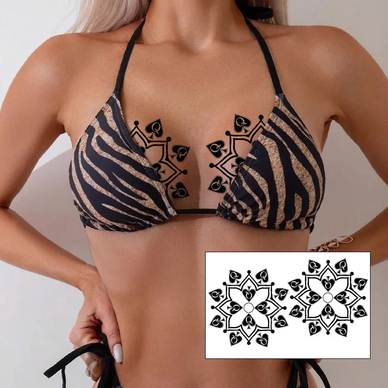 

Наклейка-тату на грудь Q с чистой черной лопаткой, сексуальная наклейка на соски, водонепроницаемая и защищенная от пота временная наклейка