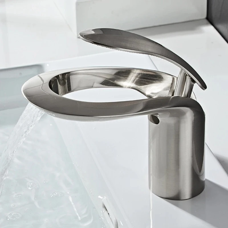 

Waterfall Bathroom Faucet Solid Brass Hot and Cold Mixer Faucets Deck Mounted Single Hole Single Handle Personalized Sink Tap